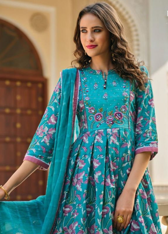 Teal blue coloured cotton sharara suit set