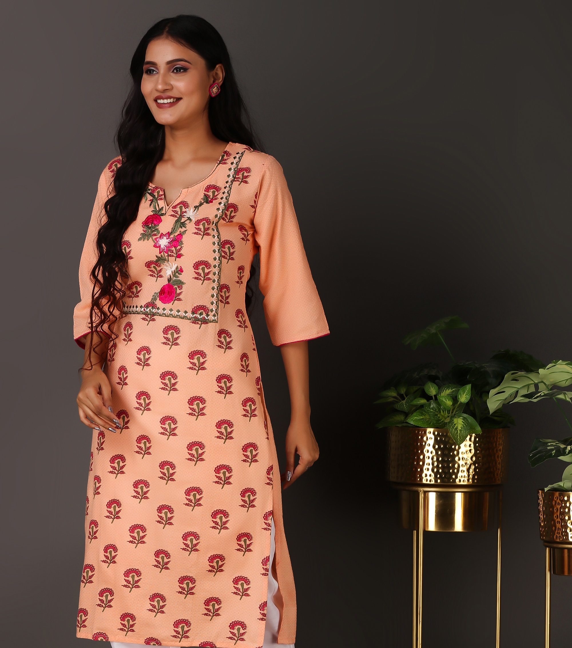Peach colour kurti