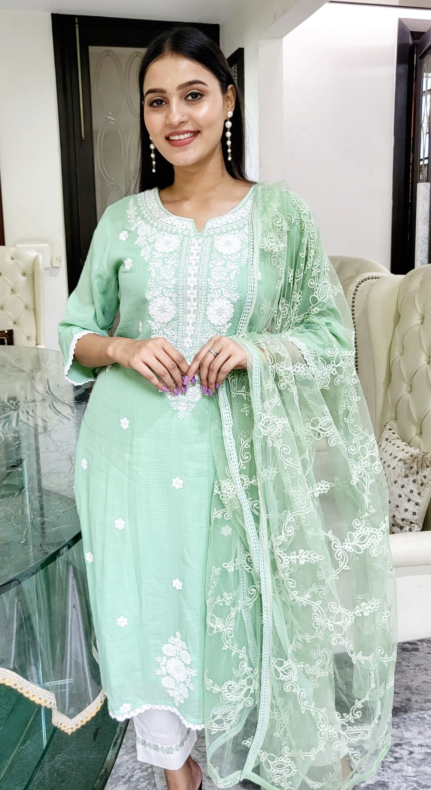 Pista colour full embroidered suit set