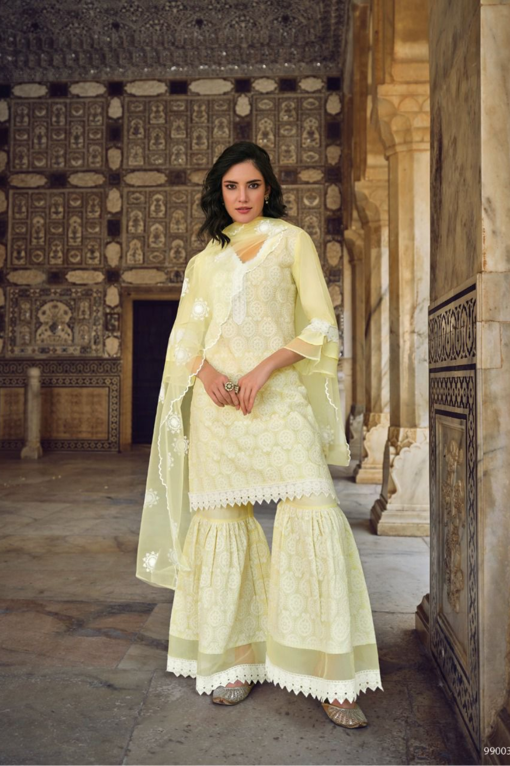 Lemon colour sharara suit set