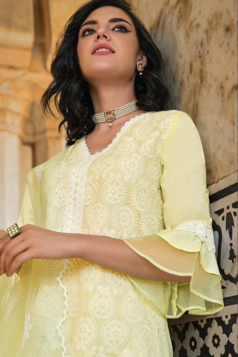 Lemon colour sharara suit set