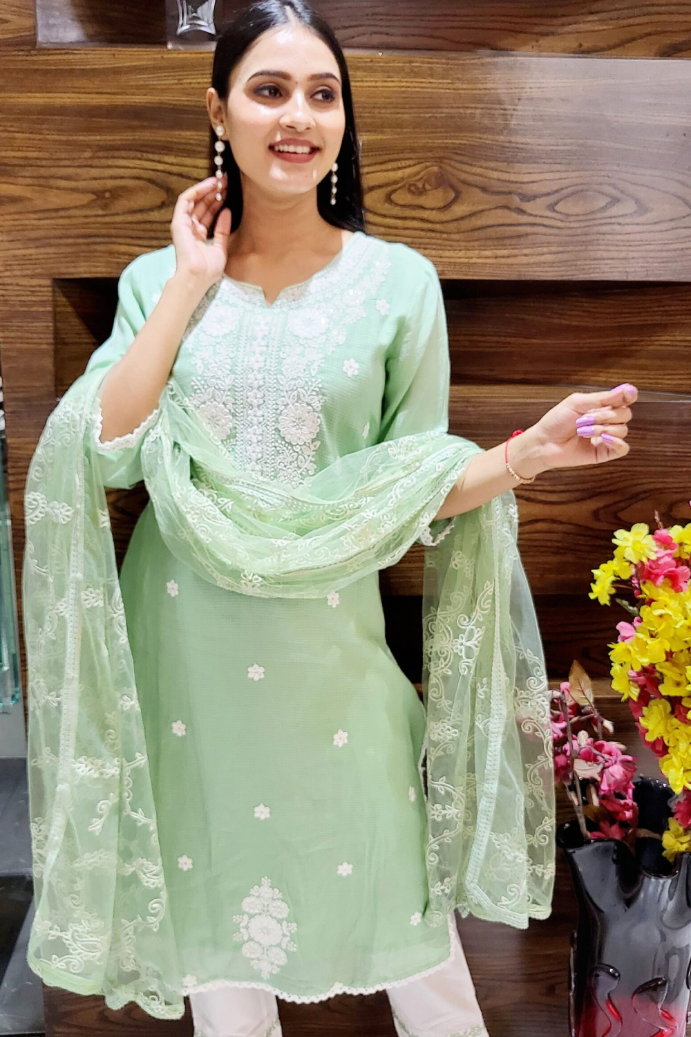 Pista colour full embroidered suit set