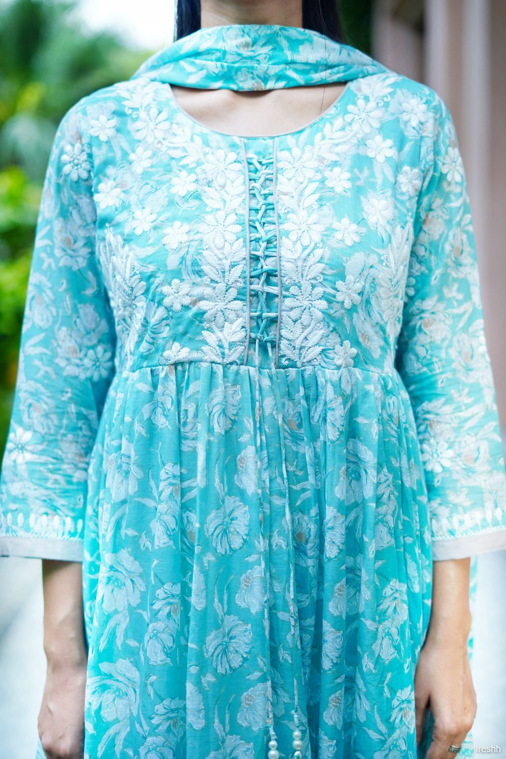 Pure mulmul cotton anarkali gown dress with dupatta