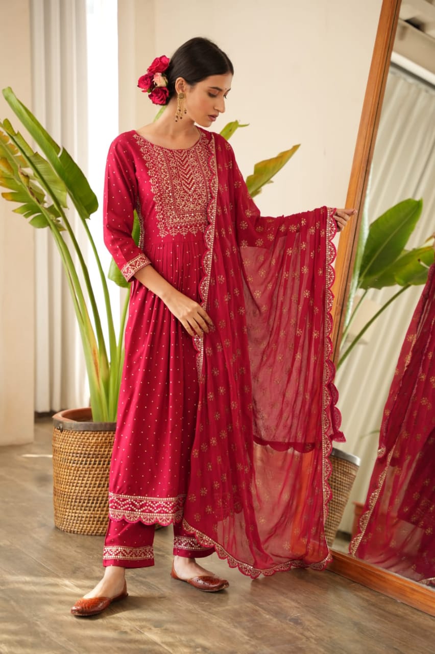 Eid Special Red Color Heavy Georgette Embroidery Work Sharara Suit |  Ethnicroop