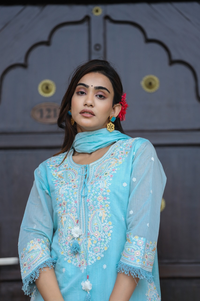 Silk Fabric Kashmiri Hand Work Heavy Sharara Set