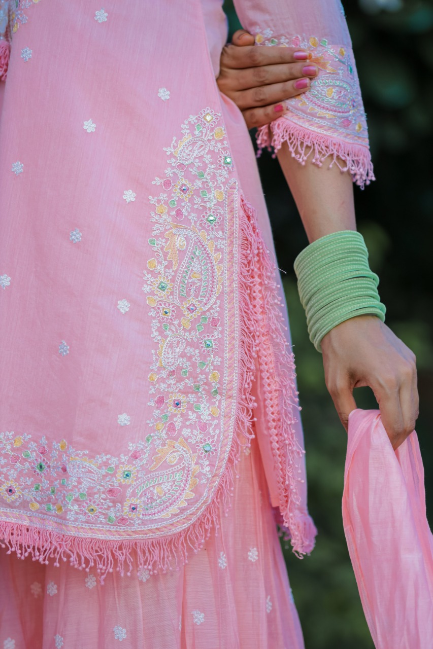 Silk Fabric Kashmiri Hand Work Heavy Sharara Set