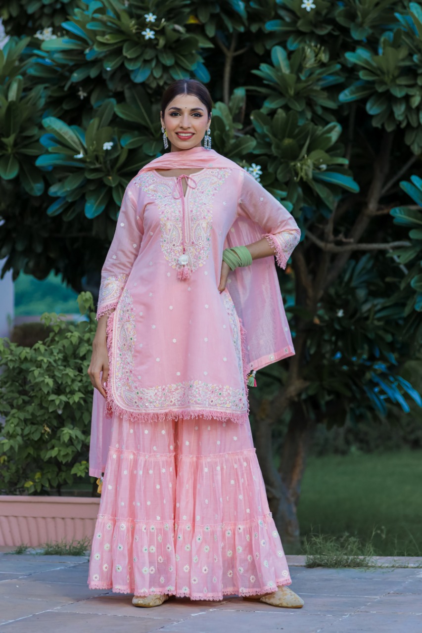 Silk Fabric Kashmiri Hand Work Heavy Sharara Set