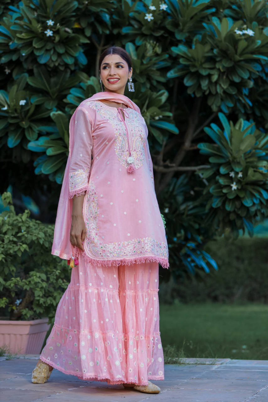 Silk Fabric Kashmiri Hand Work Heavy Sharara Set