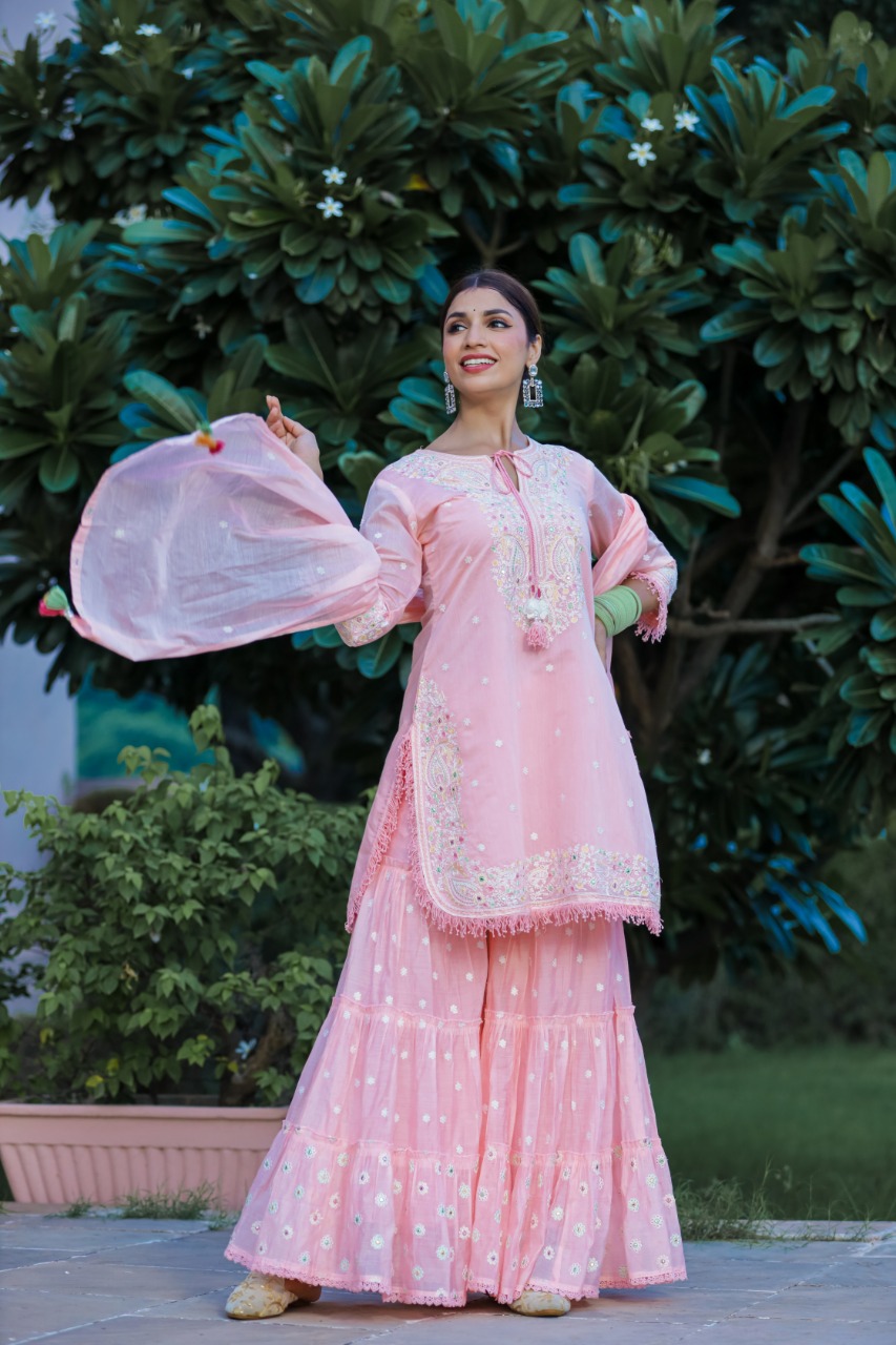 Silk Fabric Kashmiri Hand Work Heavy Sharara Set