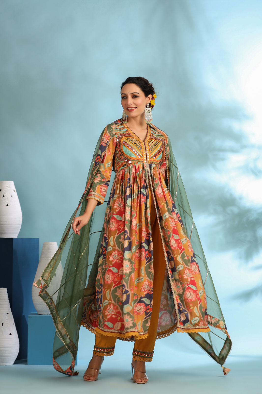 Multi Colour Heavy Front Slit Suit Set