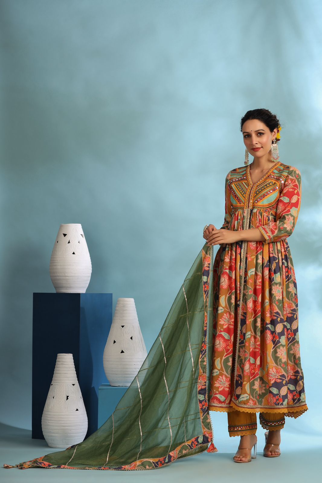 Multi Colour Heavy Front Slit Suit Set