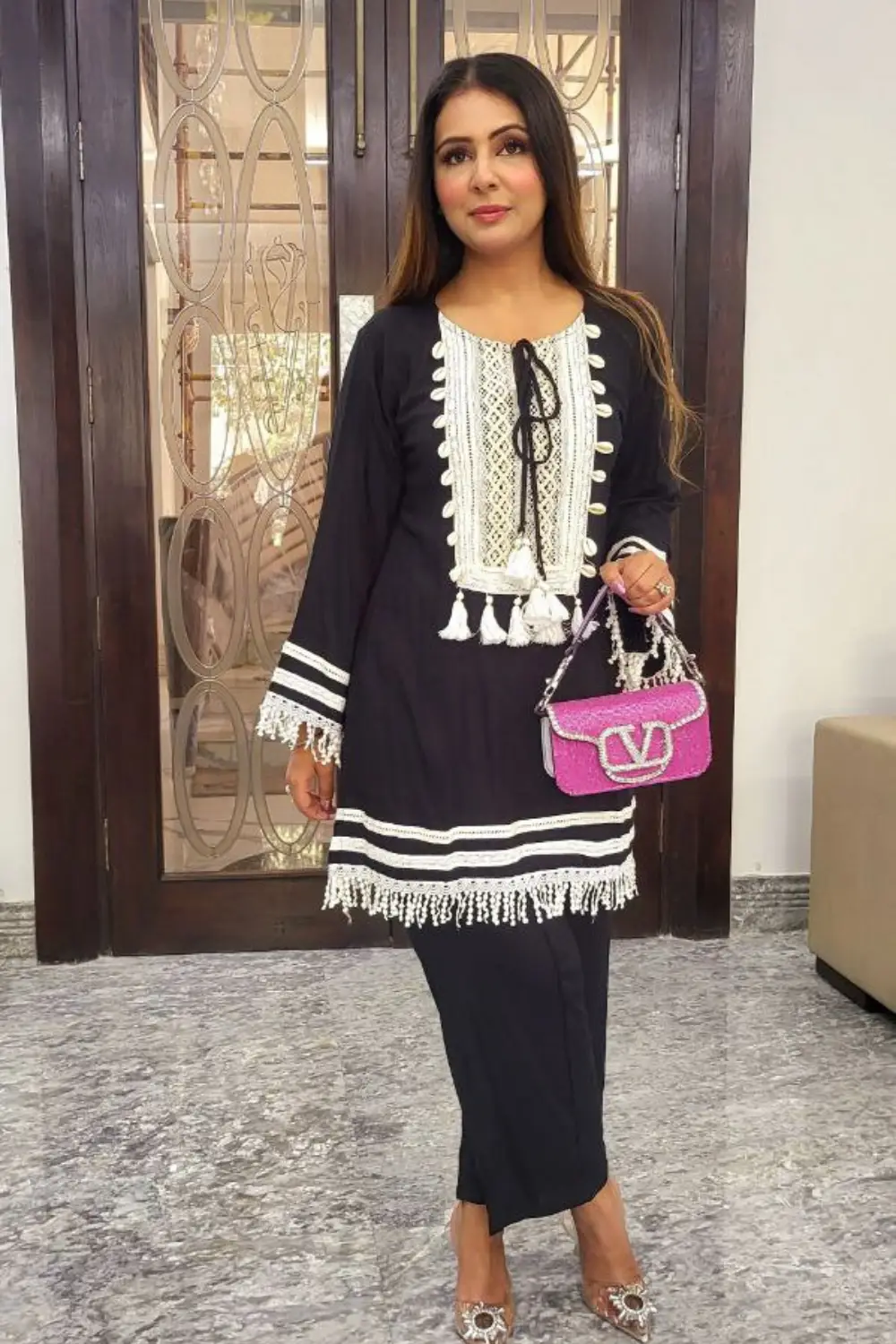 Royal Attire Heavy Reyon Co-ord Set (Black)