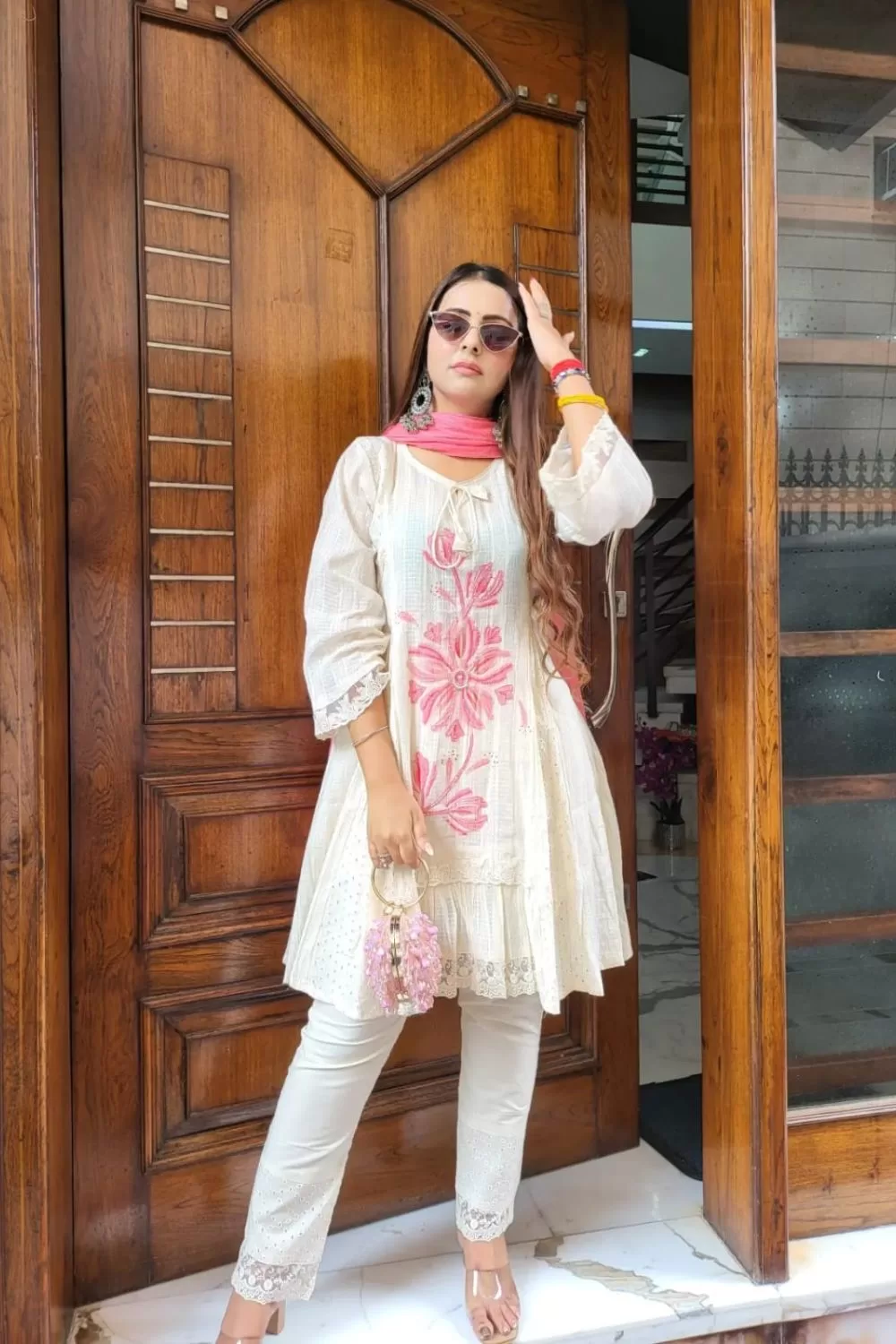 Pure Mul Cotton Hand Embroidered Suit