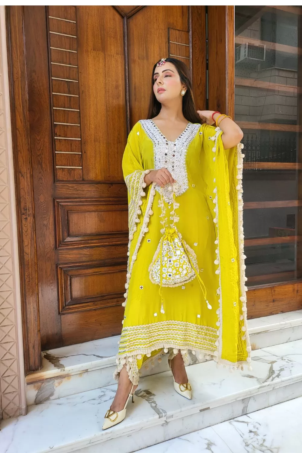 Pure Crepe Hand Embroidery Kaftaan Set