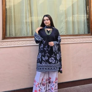 Midnight Noir Premium Designer Crepe Suit with Statement Printed Palazzo