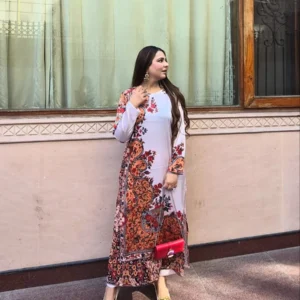 Ivory Bloom Premium Printed Crepe Designer Suit