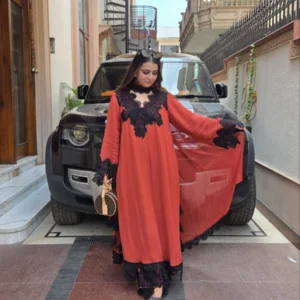 Rust Noir Premium Georgette Designer Flow Suit