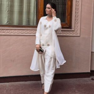 White Royale Handcrafted Upada Silk Designer Suit