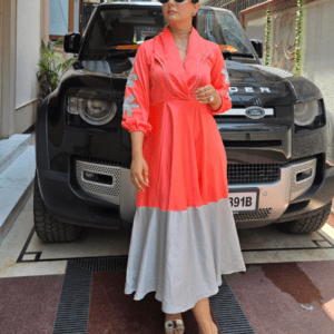 Luxury Heavy Crepe Designer Dress with Handwork Sleeves