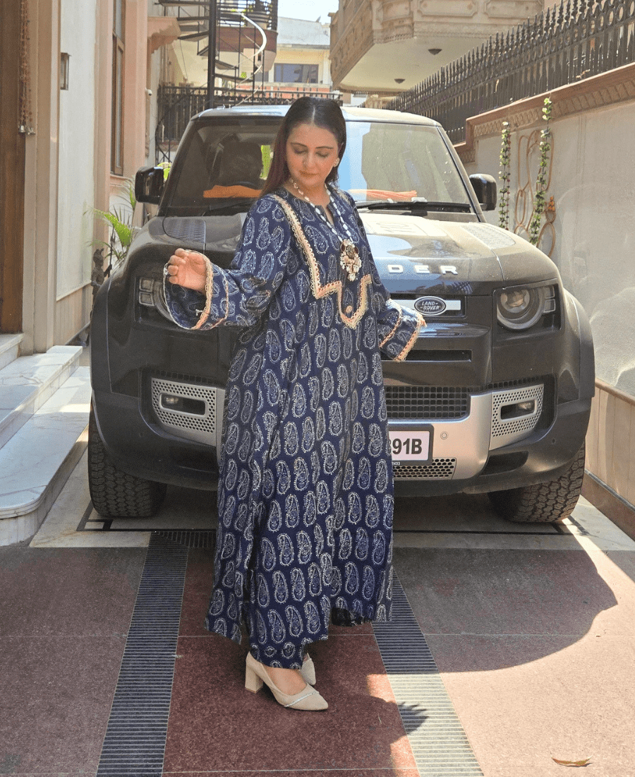 Pure Premium Cotton Luxury Blue Choga Set for Women | Pakistani Style Luxury Suit - Image 2