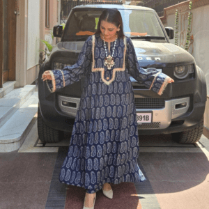 Pure Premium Cotton Luxury Blue Choga Set for Women | Pakistani Style Luxury Suit