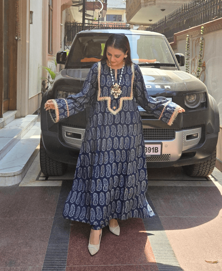 Pure Premium Cotton Luxury Blue Choga Set for Women | Pakistani Style Luxury Suit