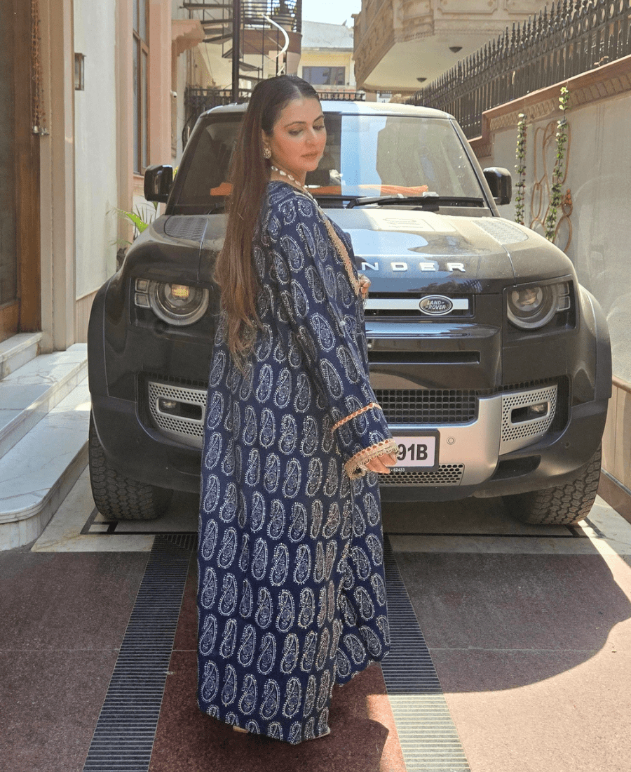 Pure Premium Cotton Luxury Blue Choga Set for Women | Pakistani Style Luxury Suit - Image 4
