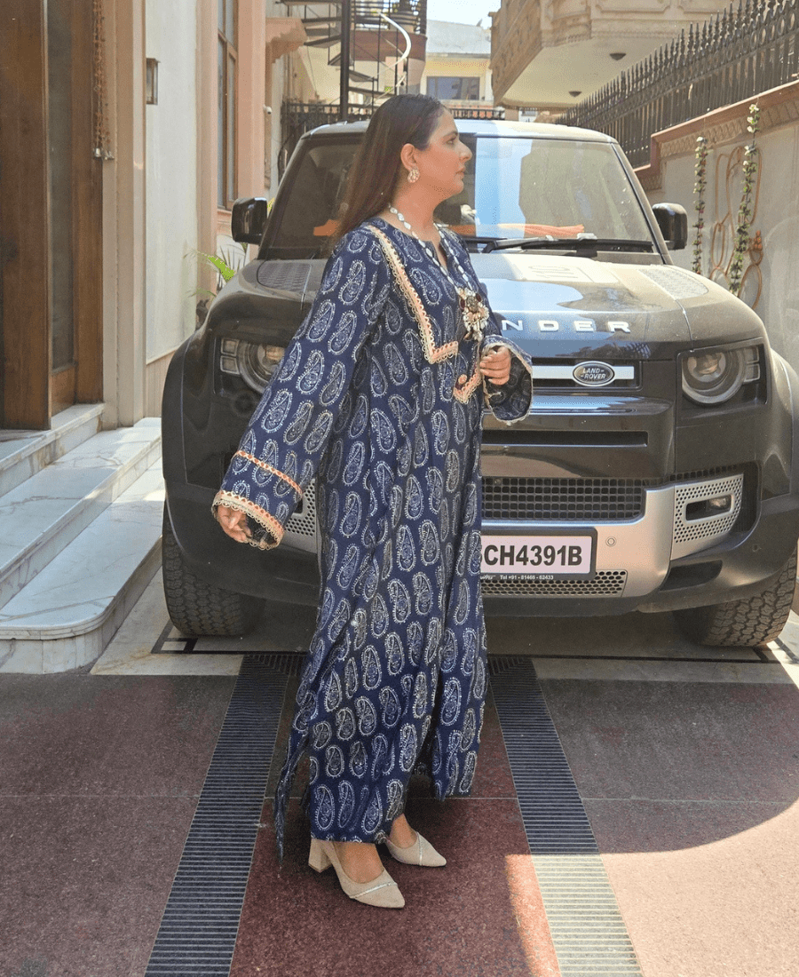Pure Premium Cotton Luxury Blue Choga Set for Women | Pakistani Style Luxury Suit - Image 5