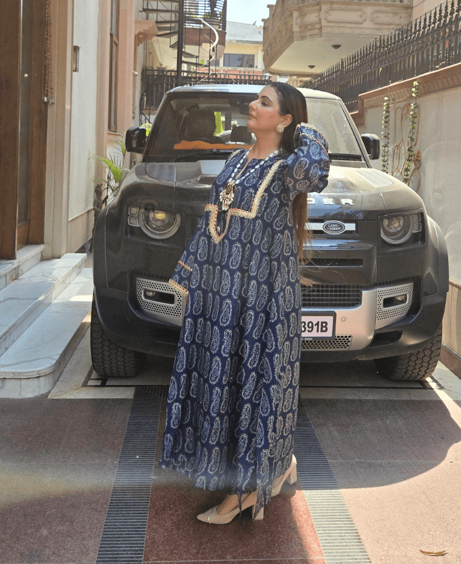 Pure Premium Cotton Luxury Blue Choga Set for Women | Pakistani Style Luxury Suit - Image 6