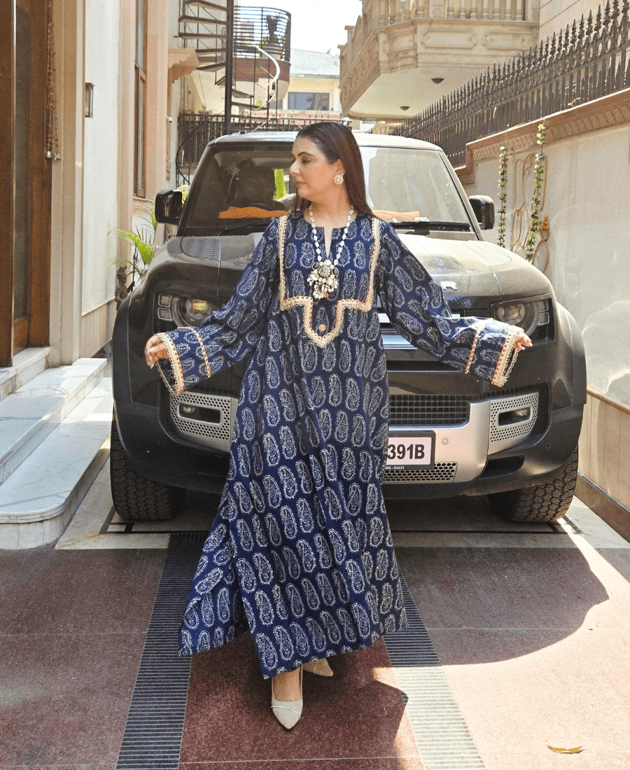 Pure Premium Cotton Luxury Blue Choga Set for Women | Pakistani Style Luxury Suit - Image 7