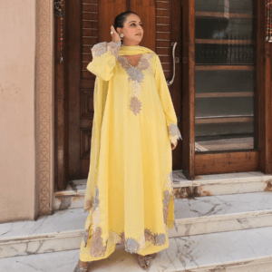 Butter Yellow Pure Crepe Suit Set with Chiffon Dupatta