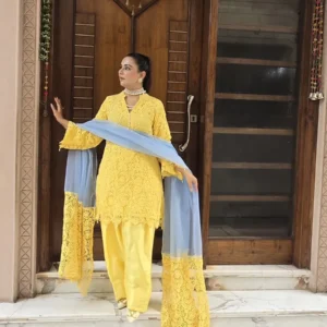 Sunlit Luxe Crochet Designer Suit with Organza Dupatta