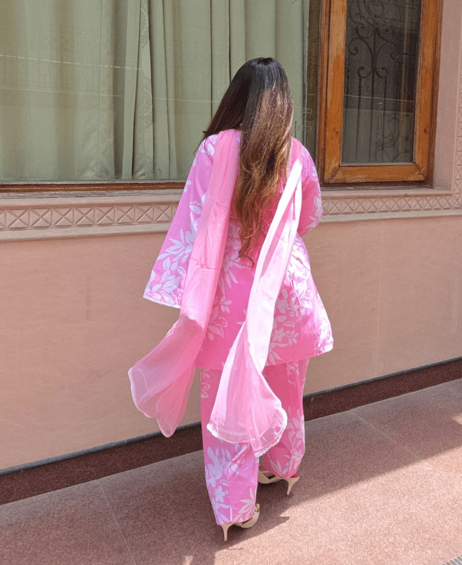 Pink Luxury Cotton Farshi Suit Set with Back Dori - Image 11