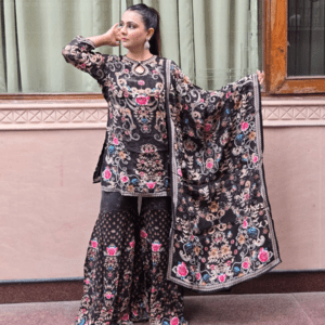 Luxury Pure Crepe Black Sharara Set for Women