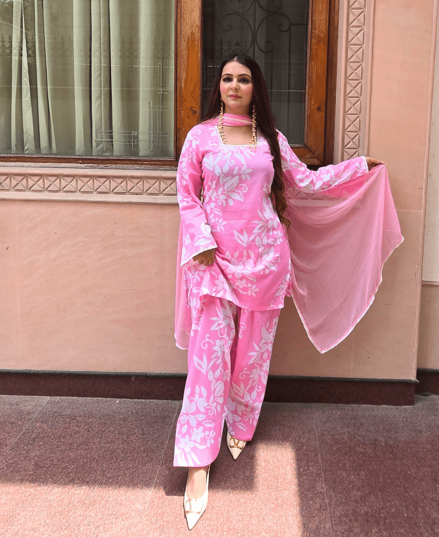 Pink Luxury Cotton Farshi Suit Set with Back Dori - Image 8
