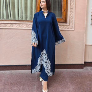 Blue Pure Pakistani Co-Ord Set in Imported Luxury Crepe with Thread Embroidery