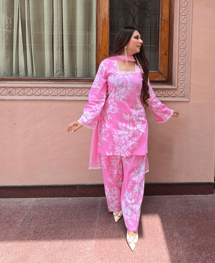 Pink Luxury Cotton Farshi Suit Set with Back Dori - Image 7