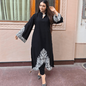 Black Pure Pakistani Co-Ord Set in Imported Luxury Crepe with Thread Embroidery