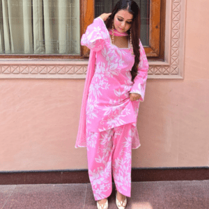 Pink Luxury Cotton Farshi Suit Set with Back Dori