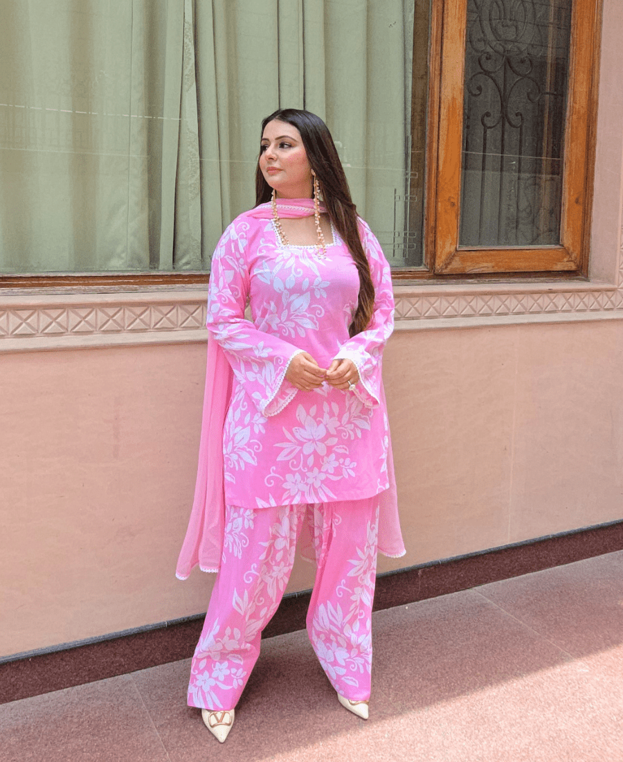 Pink Luxury Cotton Farshi Suit Set with Back Dori - Image 5