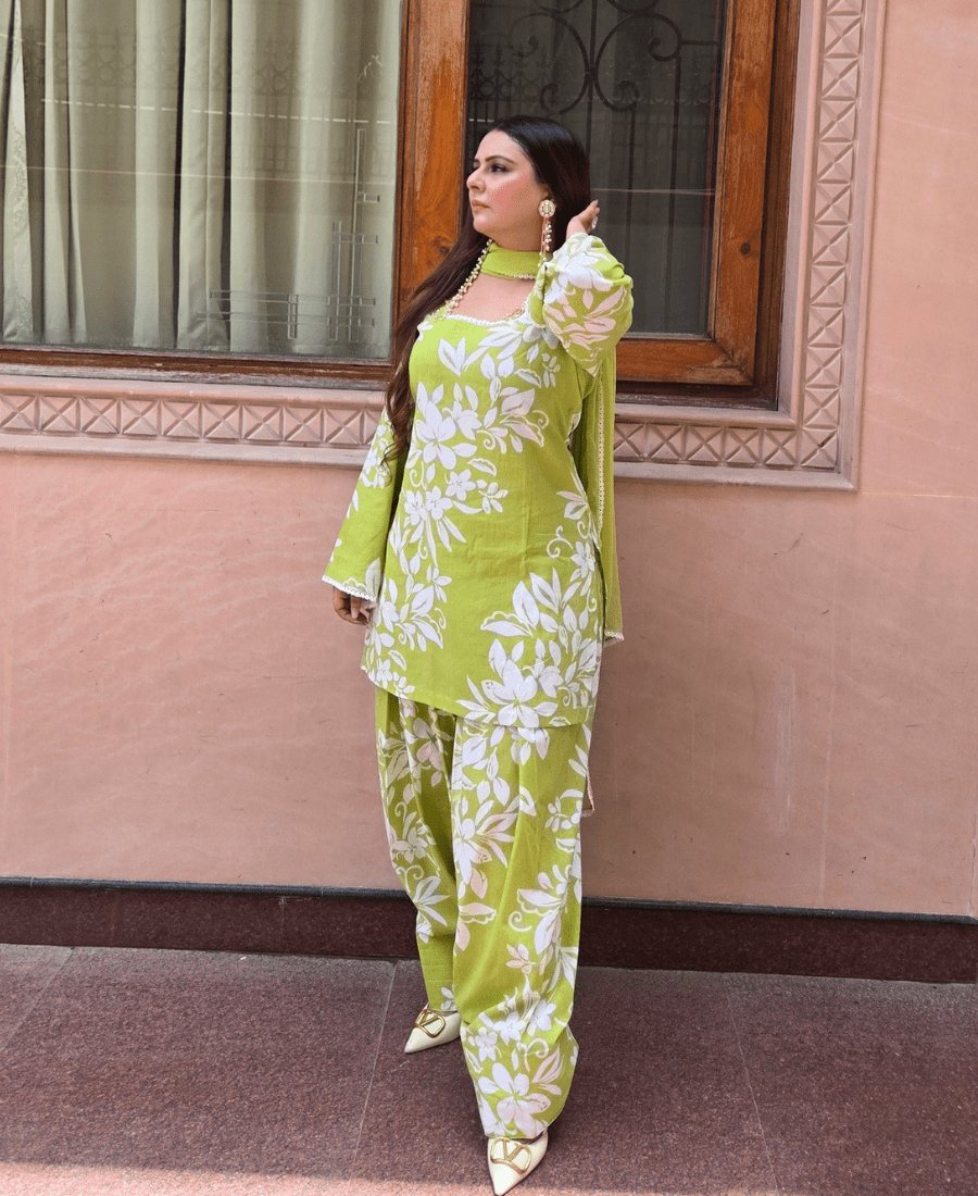 Pure Luxury Cotton Farshi Suit Set with Back Dori - Image 2