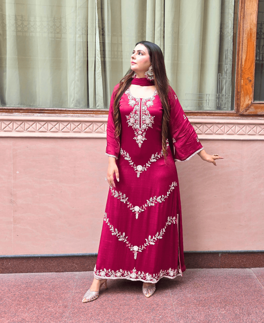 Aarohi Luxury Chiffon Crepe Handwork Suit Set - Image 6