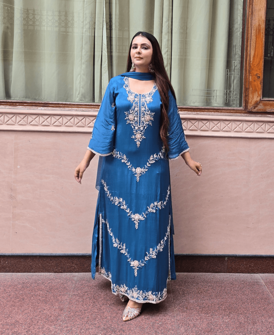 Azure Royale Luxury Chiffon Crepe Suit Set - Image 2