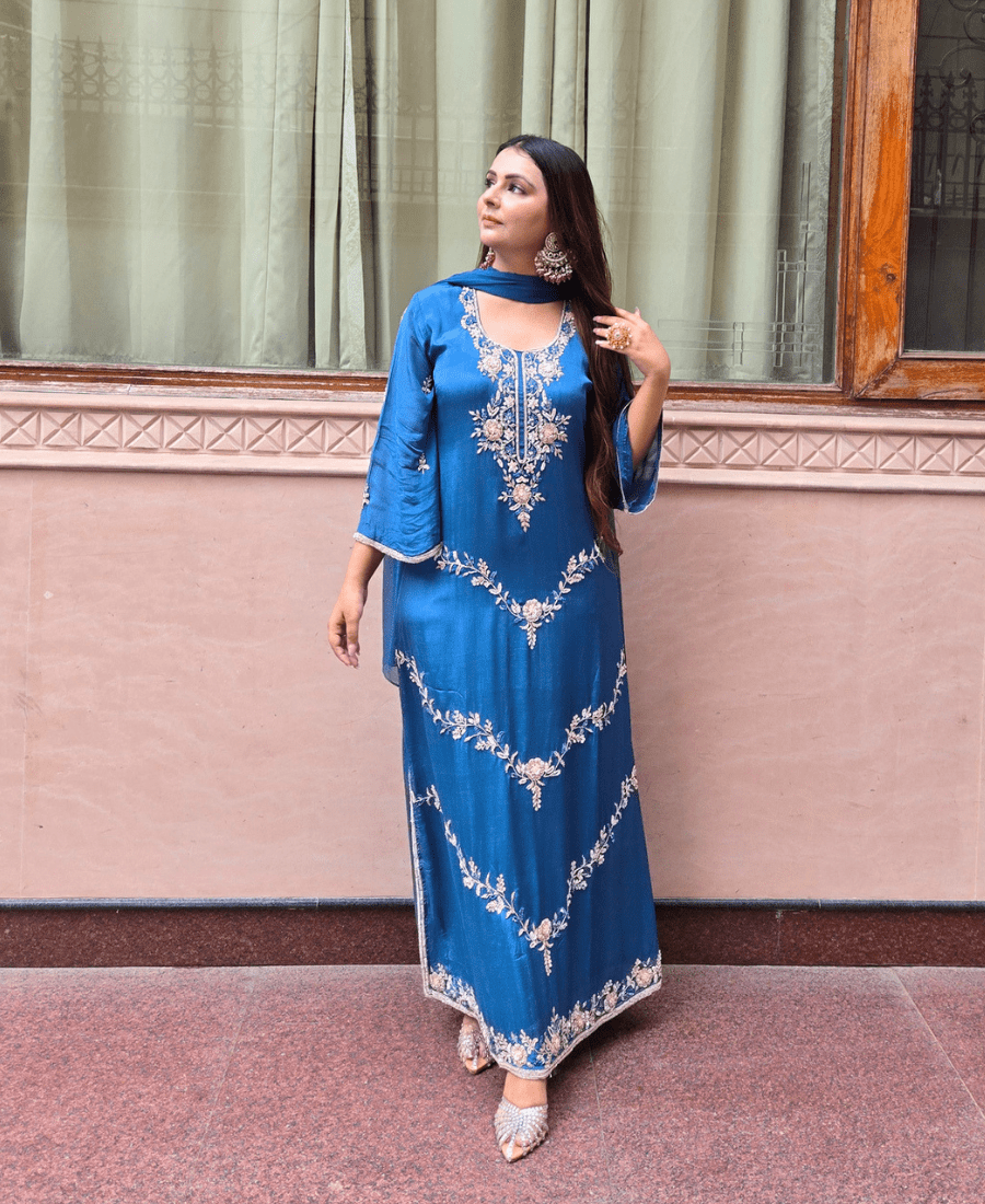 Azure Royale Luxury Chiffon Crepe Suit Set - Image 6
