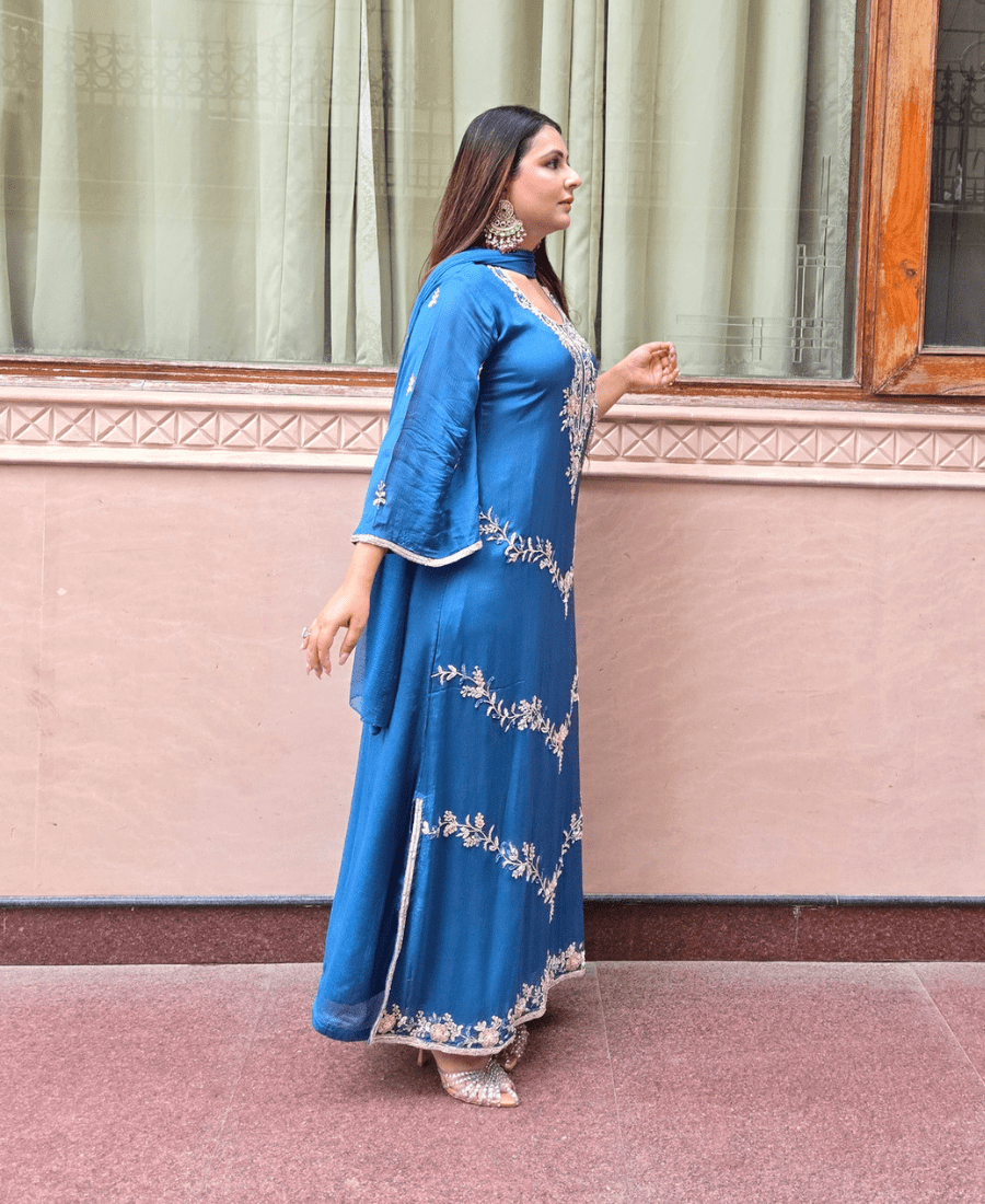Azure Royale Luxury Chiffon Crepe Suit Set - Image 5