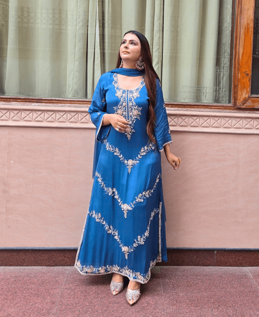 Azure Royale Luxury Chiffon Crepe Suit Set - Image 4