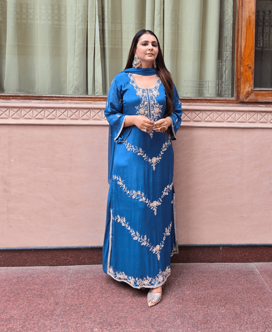 Azure Royale Luxury Chiffon Crepe Suit Set