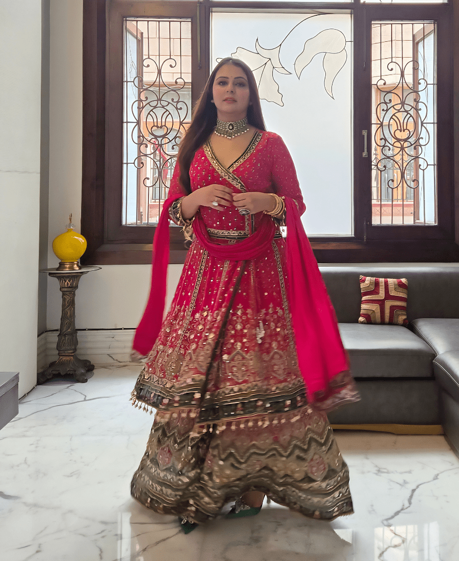 Pink Sharara Set | Pure Natural Crepe Handwork Sharara Set - Image 2