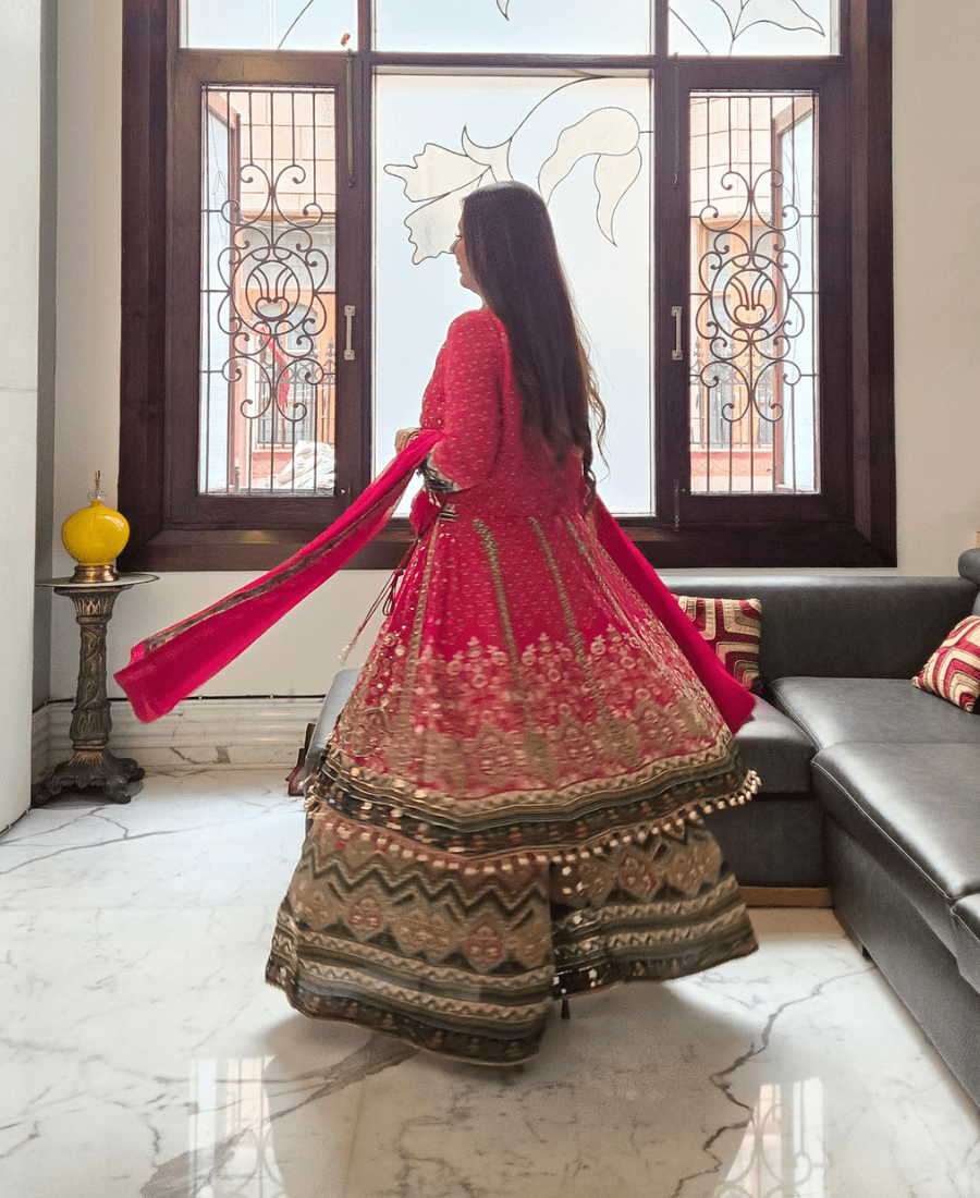 Pink Sharara Set | Pure Natural Crepe Handwork Sharara Set - Image 3