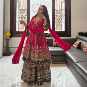 Pink Sharara Set | Pure Natural Crepe Handwork Sharara Set